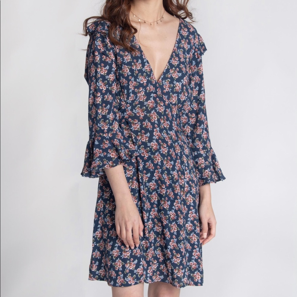 Indigo Floral V Neck Dress